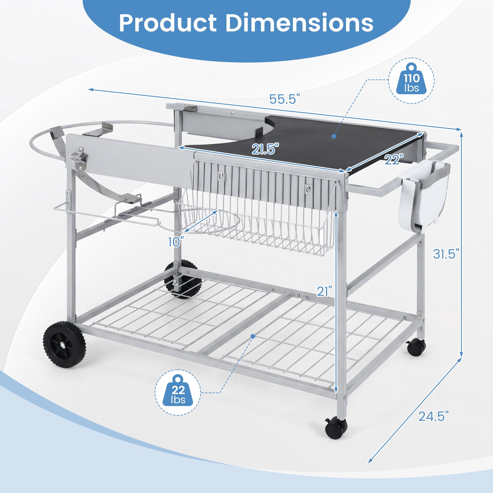 Costway Outdoor Grill Table for 18” & 22” Weber Original Kettle with Wire Rack, Garbage Can