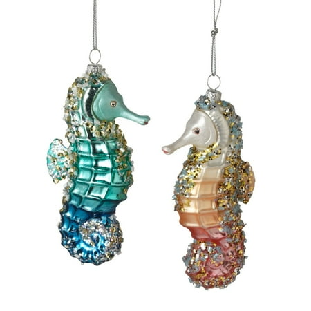 blue and pink seahorses glass encrusted christmas holiday blue and pink seahorses glass encrusted christmas holiday