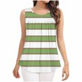 thumbnail image 4 of Womens Tank Top $4.98 Plus Size Sleeveless Stripe Printed Round Neck Pleated Summer Tank Green M, 4 of 5