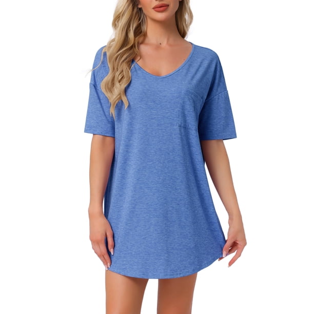 Camisón de noche para mujer INSPIRE CHIC, camiseta de cuello en V, camisón cómodo y holgado, talla M, color azul