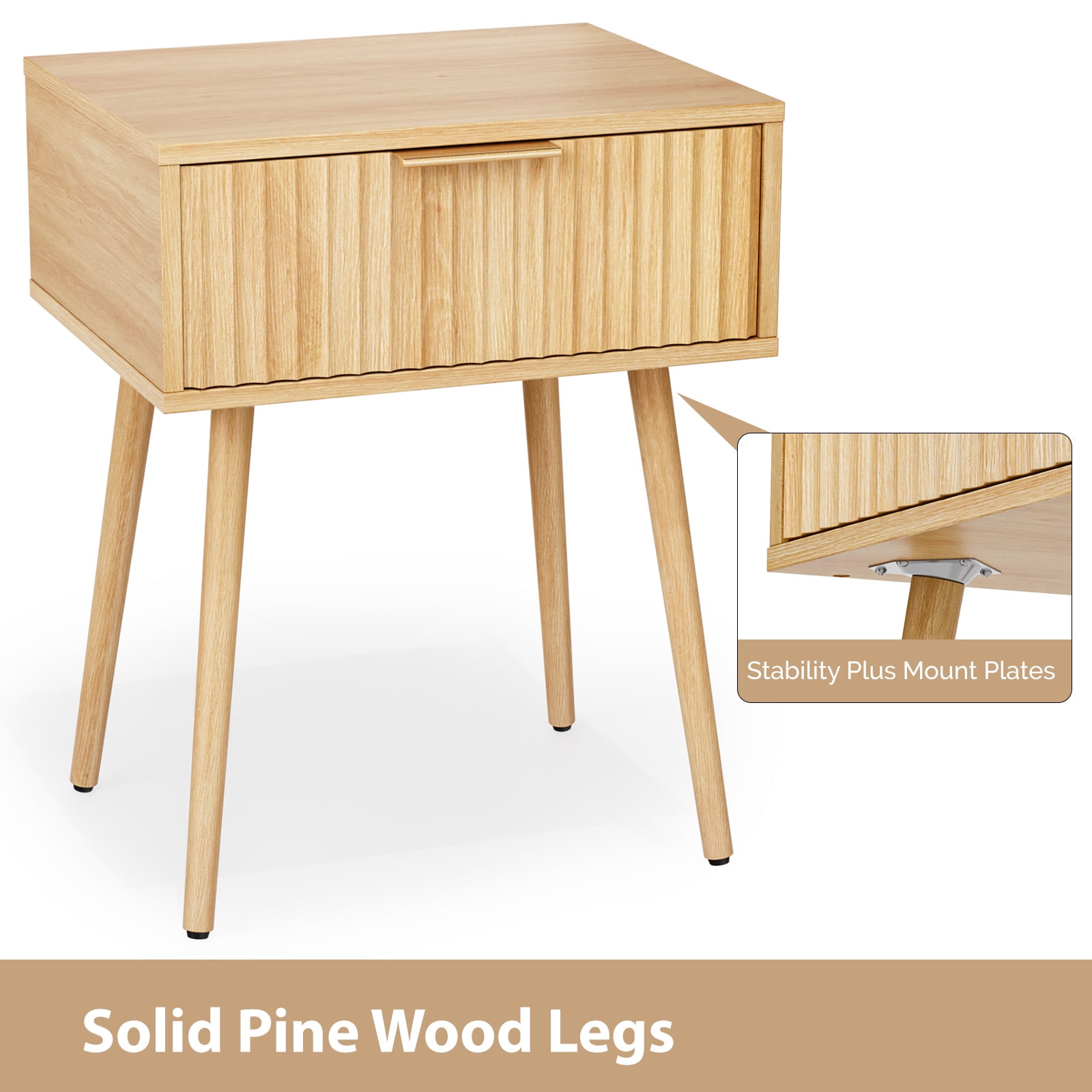 Ktaxon Set of 2 Solid Wood Nightstand,  End Table, Side Side End Table for Bedroom Furniture, Oak