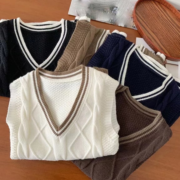 Vedolay Cute Tops for Women 2023 V Neck Sweater Vest Women Comfortable Sleeveless Sweater Tops,Black One Size