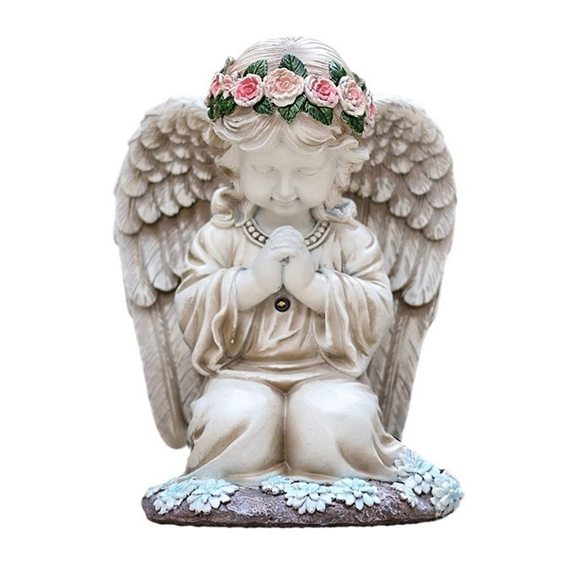 Solar Powered Angel Garden Statue for Outdoor Decor Praying Angel Design Elegant Resin Sculpture for Lawn and Patio Decoration