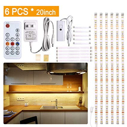6PCS LED Kitchen Cabinet under Unit Cupboard Light Dimmable White Warm Remote 