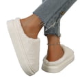 thumbnail image 4 of IEMIEMIEM Womens Slippers Thick Platform Fluffy Fuzzy Closed Toe Slide Soft Warm Plush Slip On House Slippers Non Slip Rubber Sole Indoor Bedroom Winter Slippers Beige 5.5 Wide, 4 of 5