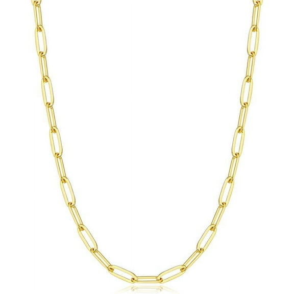 Italy 14K Real Gold Over 925 Sterling Silver Paperclip Chain Necklace For Women, 3/4/5Mm Women'S Paperclip Chain Necklace, World'S Top Craftsmanship Necklace For Women 16 18 20 22 24 26 Inch[o6439]