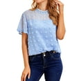 thumbnail image 5 of ZXSXSY Women Crochet Dots Cutout Short Sleeves Mock Neck Blouse Top, 5 of 13