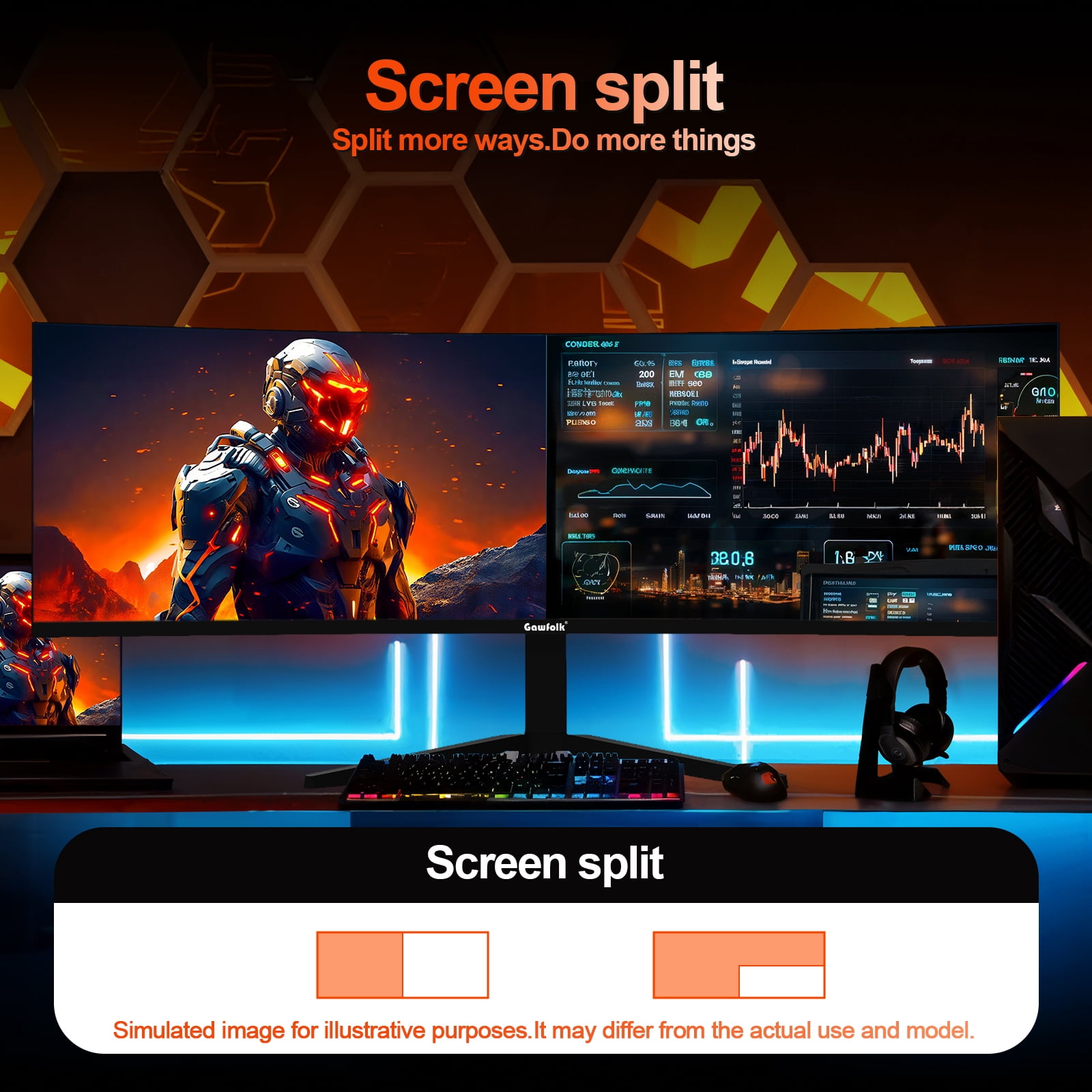 Gawfolk 49 Inch 165Hz Curved Ultrawide Monitor, DQHD 1500R with Built-in Speakers for Gaming Home Office Business
