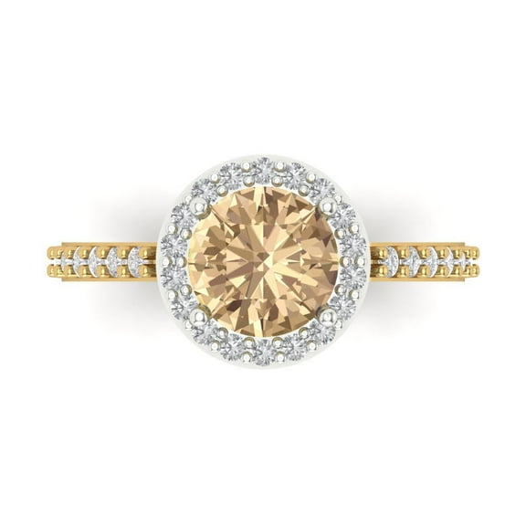 Halo Engagement Ring for Women - 1.86ct Yellow Moissanite in 18K White/Yellow Gold Promise Ring