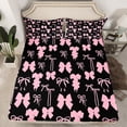 thumbnail image 2 of Manfei Teens Cute Bowknot Twin Sheet Sets, Black Pink Ribbon Bow Twin Fitted Sheet, Princess Cartoon Theme Flat Sheet, Breathable Home Decor, 3 Pieces, 2 of 7