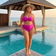 thumbnail image 3 of Agnes Orinda Women's Plus Size 2 Piece Swimsuit Adjustable Spaghetti Straps High Waisted Bathing Suit Tummy Control Bikini Set L Hot Pink, 3 of 8