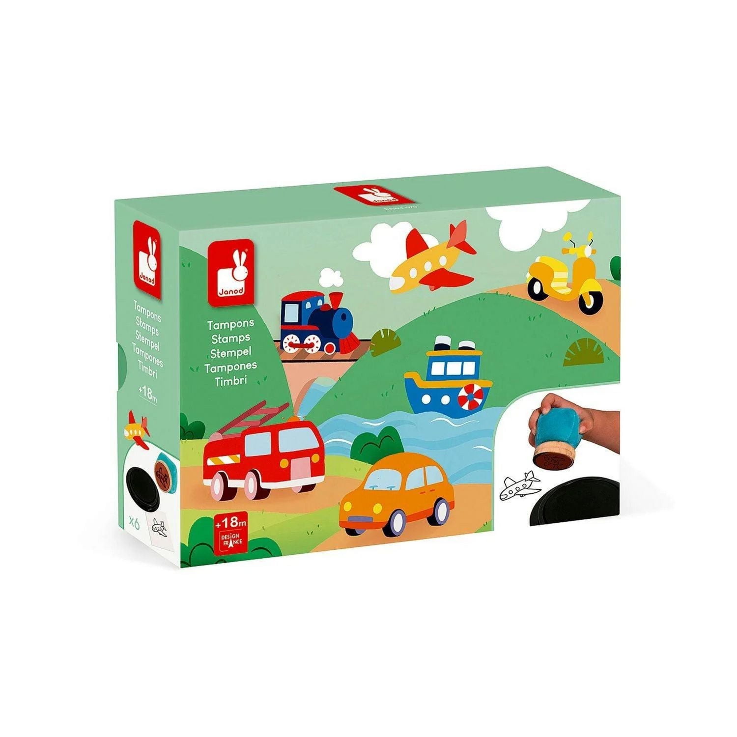 Janod - Tampons en Tissu Véhicules pour Enfants x6 - Activités Manuelles pour Enfants à partir de 18 Mois - J07715