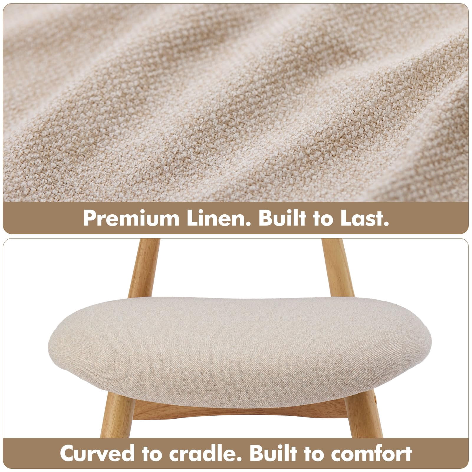 Upholstered Dining Chairs Set of 2, Lumbar-Ergonomic Backrest Chairs with Adjustable Foot Pads