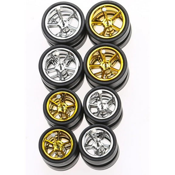 1/64-Wheels Small Front and Large Rear Off-Road Wheels Plain Tire13 MM*15 MM/0.51 in*0.59 in 4 Electroplated Wheels Sets (Pack of 4 Sets) 130_02_04