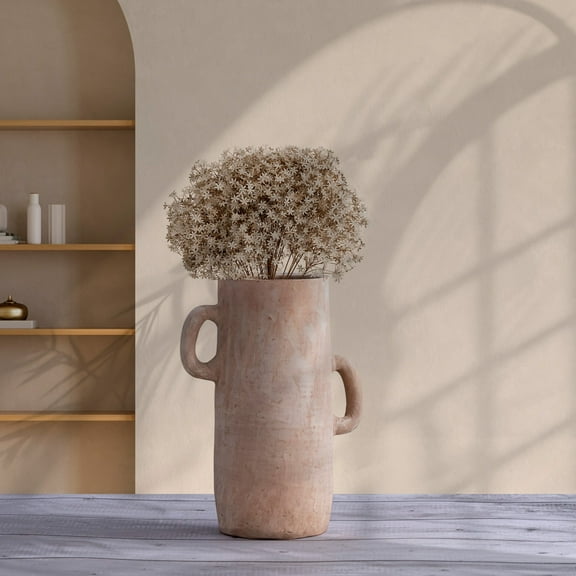 BIDK Home Cylindrical Sculpted Terracotta Vase - 12" - Brown