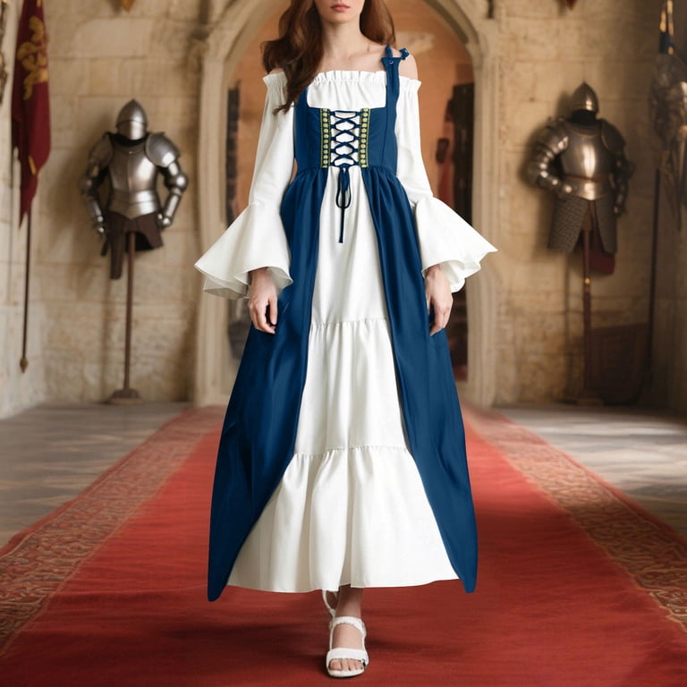 FAVIPT Medieval Corset Dress for Women Batwing Long Sleeve Maxi Dresses Off Shoulder Vintage Patchwork Costumes Renaissance Fairy Bandage Dress Blue,M - Walmart.com FAVIPT Medieval Corset Dress for Women Batwing Long Sleeve Maxi Dresses Off Shoulder Vintage Patchwork Costumes Renaissance Fairy Bandage Dress Blue,M - Walmart.com