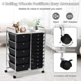 thumbnail image 4 of 15 Drawer Rolling Storage Cart, Drawer Organizer with Wheels, Scrapbook Paper Office School Organizer, Black, 4 of 6