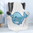 thumbnail image 4 of Narwhal Soft Flannel Fleece Throw Blanket, Cartoon Drawing Style Whale Rainbow Horn Unicorn of the Ocean Arctic Animal, Cozy Plush for Indoor and Outdoor Use, 50" x 60", Multicolor, by Ambesonne, 4 of 5