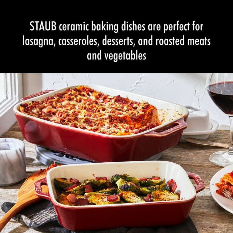 Staub Ceramic - Rectangular Baking Dishes/ Gratins 2-pc, rectangular,  Baking Dish Set, rustic red