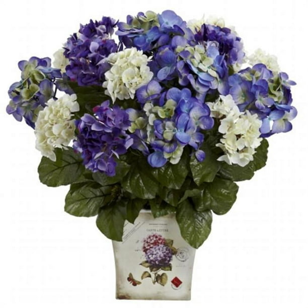 Nearly Natural 1378-BP Hortensia Mélangé avec Jardinière Florale - Bleu Pourpre