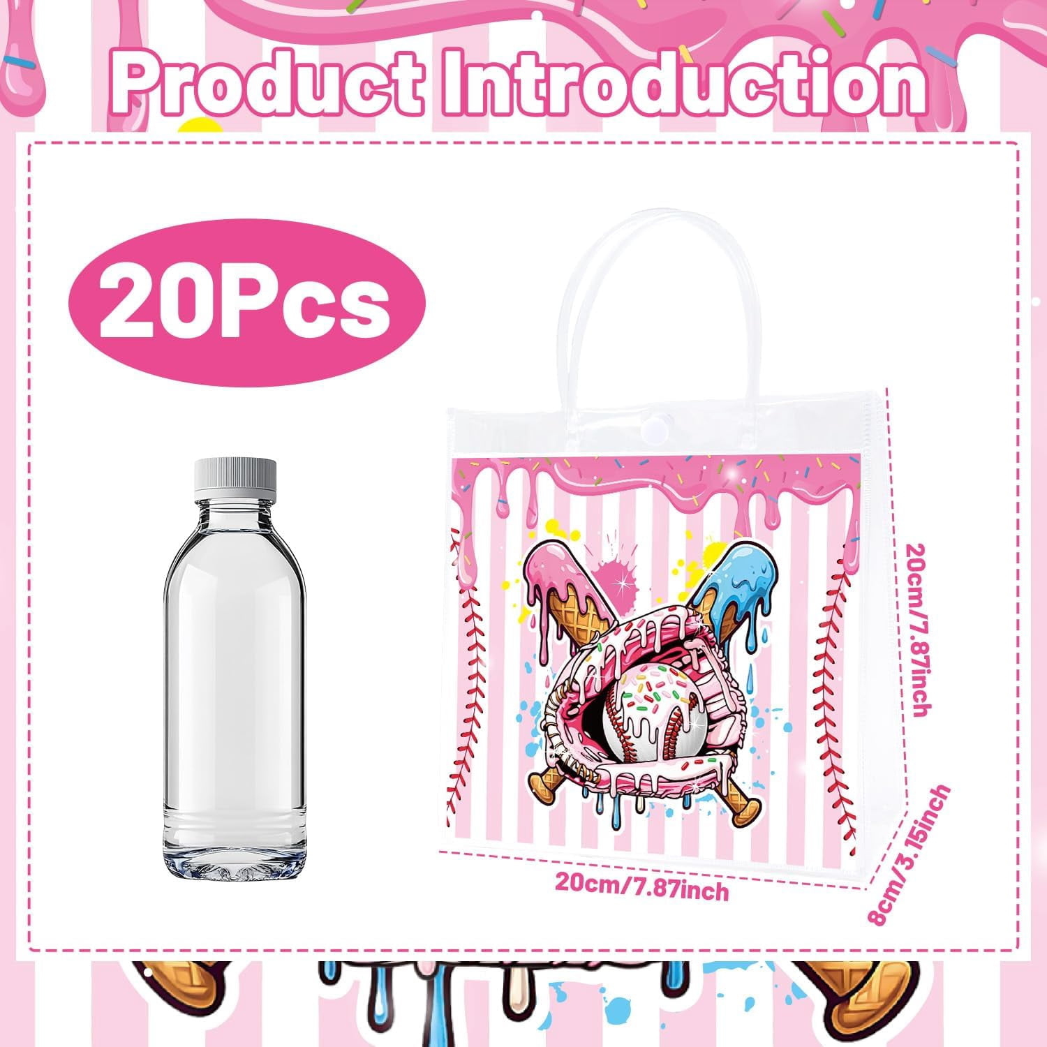 Baseball Clear Gift Bags - 20Pcs Baseball Clear PVC Goodie Candy Treat Bags with Handle Summer Sport Themed Handbag for Fans Coaches Team Game Sports Theme Activities Birthday Party Supplies