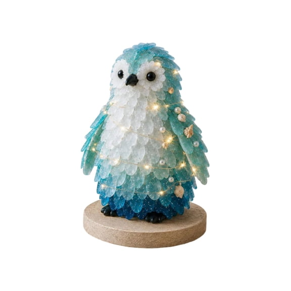 Sea Glass Art DIY Kit, Sea Glass Penguin Lamp Craft Kit, Handmade Craft Set with LED Light, Cute Blue Tabletop Art Decor Kit, Coastal Style Lighted Ornament for Home Table Shelf Decor