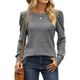 thumbnail image 3 of Nlife Women Crew Neck Puff Long Sleeve Ribbed Tunic Sweater, 3 of 7