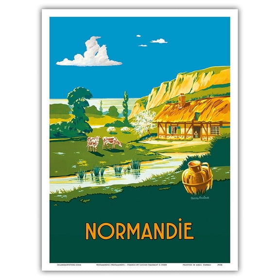 Normandy (Normandie) France - French State Railways - Vintage Railroad Travel Poster by Lucien Baubaut c.1930s - Master Art Print (Unframed) 9in x 12in