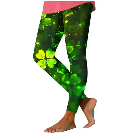 Lorytime St. Patricks Day Leggings for Women High Waist Patterns Green Trousers Hoilday Tights Pants Running Clothes