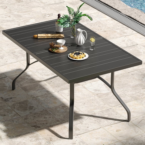 Outdoor Dining Table Outdoor Dining Table 60"x35", Rectangle Patio Dining Table with 1.57" Umbrella Hole, Outdoor Metal Furniture for Patio, Graden, Backyard and Poolside, Weather-Resistant,Patio Ta