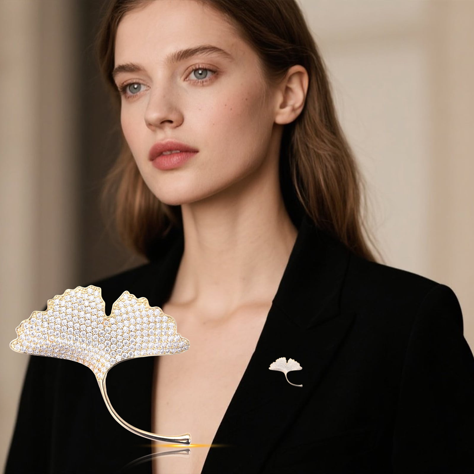 Ginkgo Biloba Brooch Elegant Rhinestone Women's Corsage Pin For Wedding Bouquet
