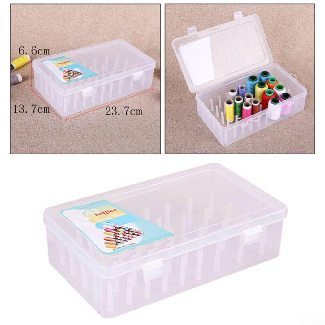 Plastic Clear Box Sewing Bobbins Threads Storage Container Case