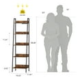 thumbnail image 4 of OUTONLIFE 5-Tier Ladder Bookshelf with Wooden Shelves, Rustic Storage Rack with LED Light for Living Room, Office – Rustic Brown, 4 of 9