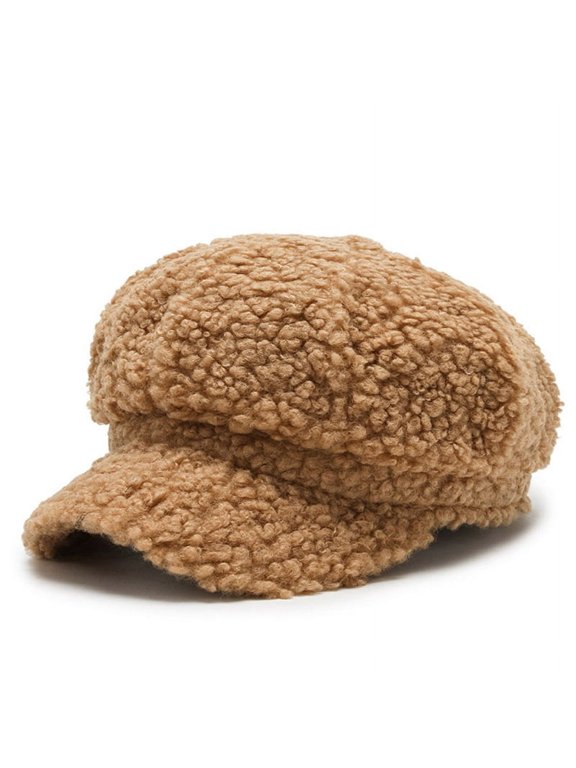 Lamb Wool Octagonal Hat Solid Color Show Face Small Wild in Cold Weather