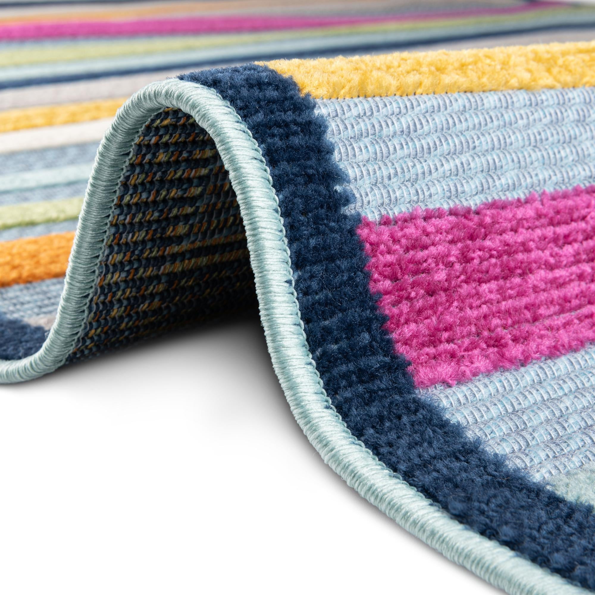 Rugs.com Aruba Outdoor Collection Rug – 3 Ft Round Blue Low-Pile Rug Perfect For Any Outdoor Space, Kitchens, Dining Rooms