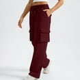 thumbnail image 4 of BiZtdJrK Loose Fit Cargo Sweatpants for Women Casual Drawstring High Waisted Wide Leg Lounge Pants Solid Color Work Trousers with Multi Pockets Wine M, 4 of 9