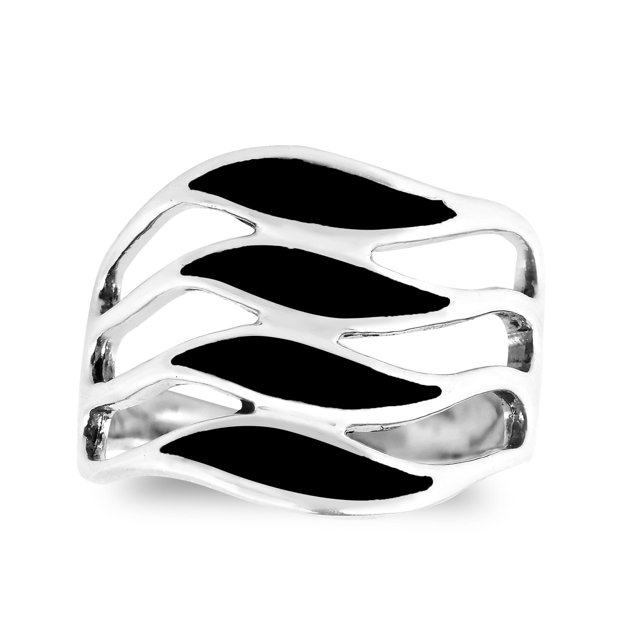 Amazing Waves of Color Simulated Black Onyx Inlay Sterling Silver Ring ...