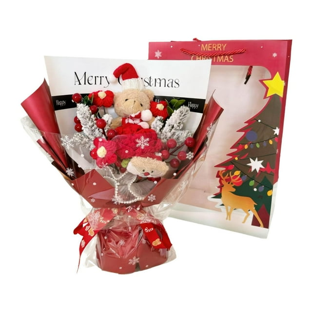 Ramo de Osito Bouquet de Peluche Hecho a Mano Flores Artificiales Decoración con Luz Tarjeta Adecuado para Cumpleaños Graduación Navidad Fiesta Hogar L Rojo