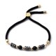 thumbnail image 1 of Adjustable Slider Bracelets Nylon Cord Bracelets with Natural Black Agate(Dyed & Heated) Beads Non-Magnetic Synthetic Hematite Beads and Brass Beads Golden Inner Diameter: 3/4 inch~3-1/8 inch(2~8cm), 1 of 5