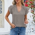 thumbnail image 2 of HAPIMO Women's Trendy Loose Tops Tunic Solid Color Summer Tees Ruffle Sleeve V Neck Pullover Elegant Casual Relaxed Blouses for Teen Girls Gray, 2 of 4