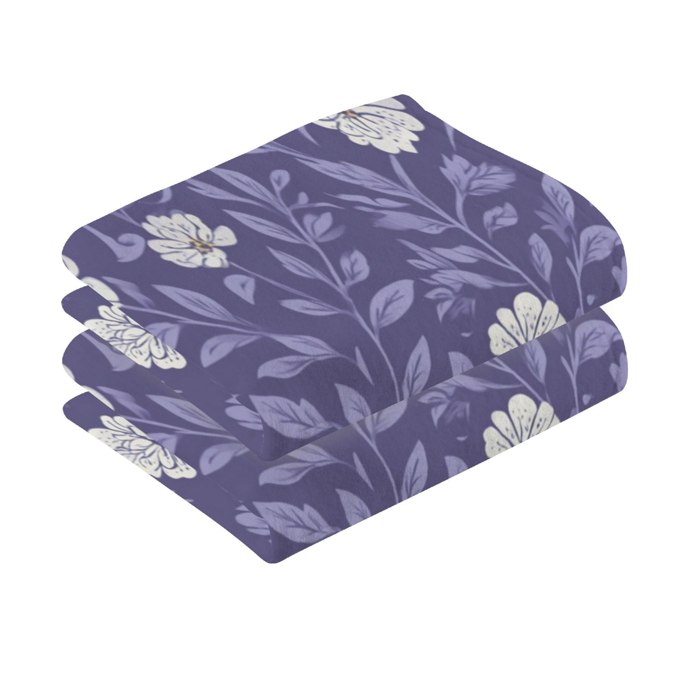 2 Pieces of Cotton Towel Face Towel Set Hand Towel Bath Towel Cotton Bath Towel Sets Dark Purple Leaves and Flowers