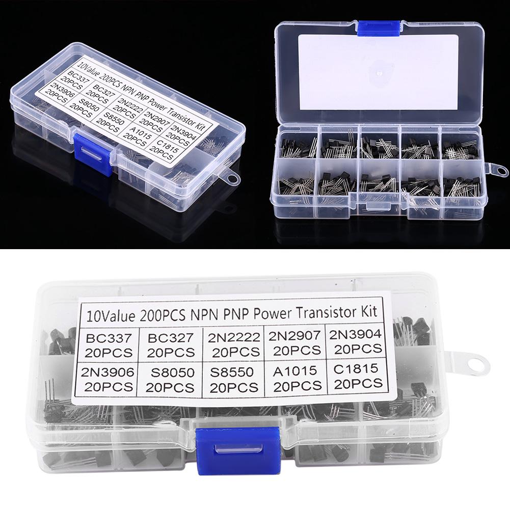 Transistors 2N3906 2N2222 2N3904 200Pcs 10 Values Silicon Transistors Assortment Kit with Clear Box BC337 2N2907 BC327