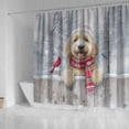 thumbnail image 4 of Playful Goldendoodle Welcomes Winter Snowy Day with Cardinal Bird Shower Curtain Doodle Dog Lover Gifts Idea Waterproof Bathroom Bathtub Curtain - 12017, 4 of 5