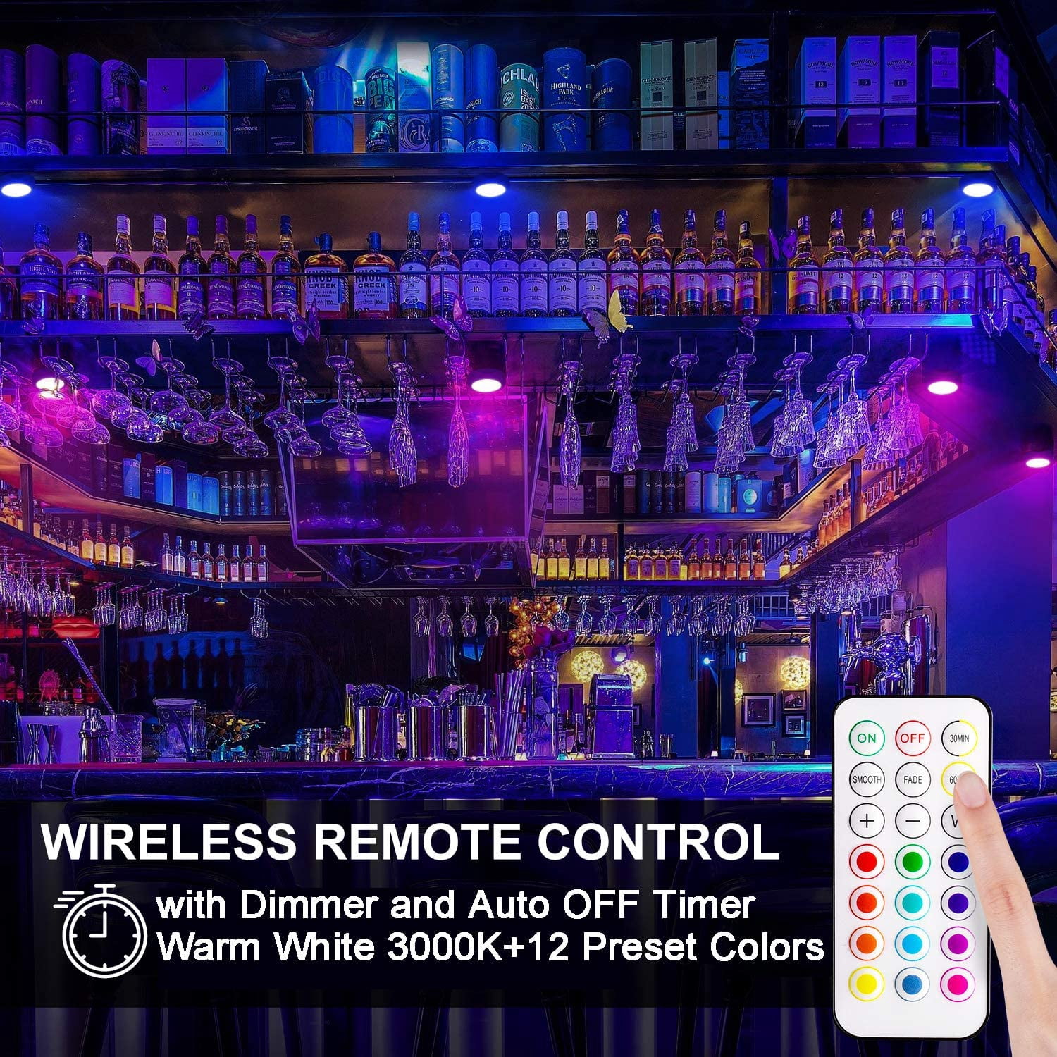 LNKOO LED Puck Lights with Remote Control,Wireless Under Cabinet Lighting,Battery Powered Lights,Stick on Lights,Color Changing Lights with Dimmer and Timer, AA Battery Operated Closet Light,6 Pack