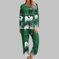 thumbnail image 2 of asdoklhq Silk Pajamas for Women Set Ladies' Christmas Printed Casual Top Pants Pajama Set Green L, 2 of 6