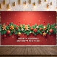 thumbnail image 5 of Red Background Christmas Banner Green Pine Branches New Year Banner Gingerbread Man Star Ornaments Holiday Banner for Christmas Party New Year Celebration Home Decoration, 5 of 9