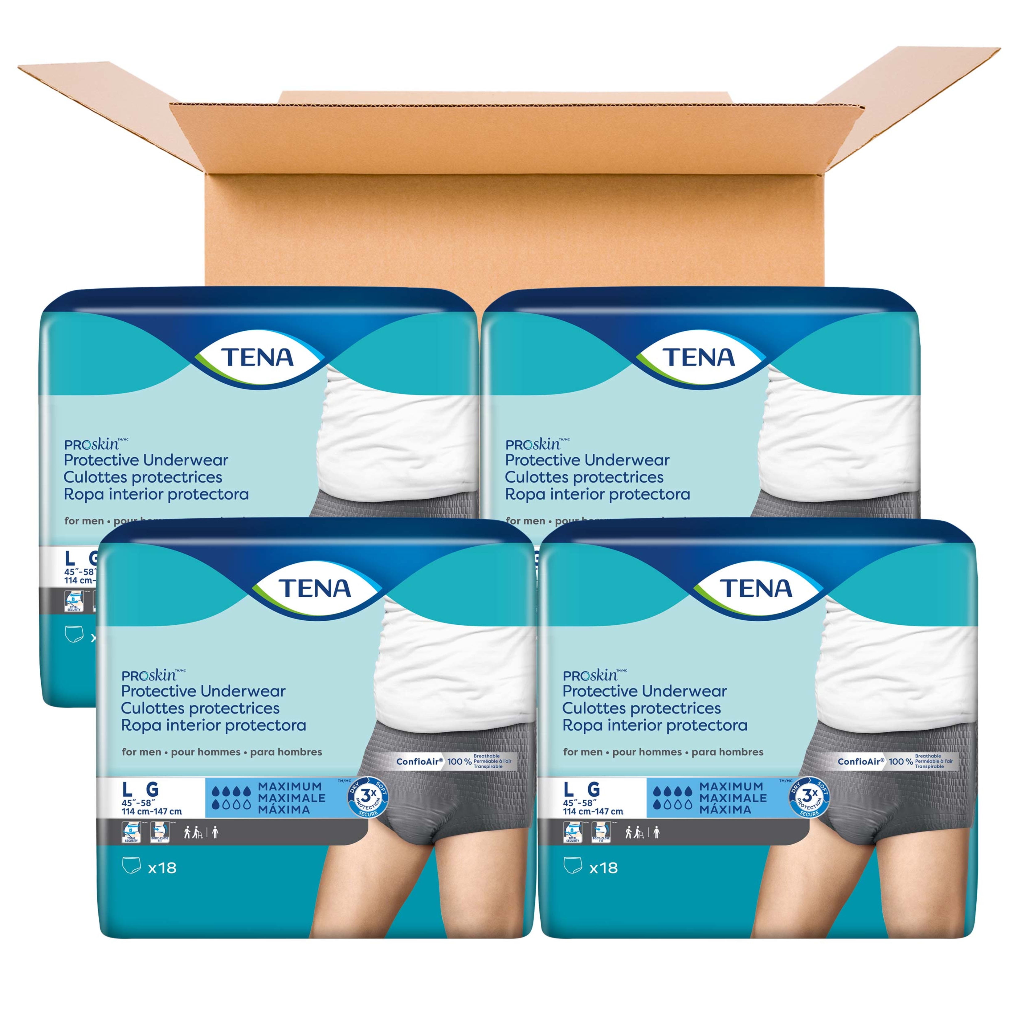 Tena ProSkin Incontinence Underwear for Men, Maximum, L, 72 ct