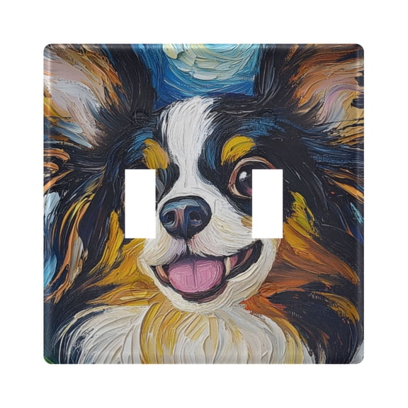 Haosy Light Switch Cover Plate 2 Gang Electrical Outlet Covers Dog and Starry Sky Decorate Wall Plate 4.56”x4.48”