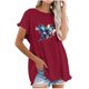 thumbnail image 1 of Blusa de manga corta con estampado regular de flecos y cuello redondo de algodón y cáñamo para mujer OAVQHLG3B Store  lin121212, 1 of 5