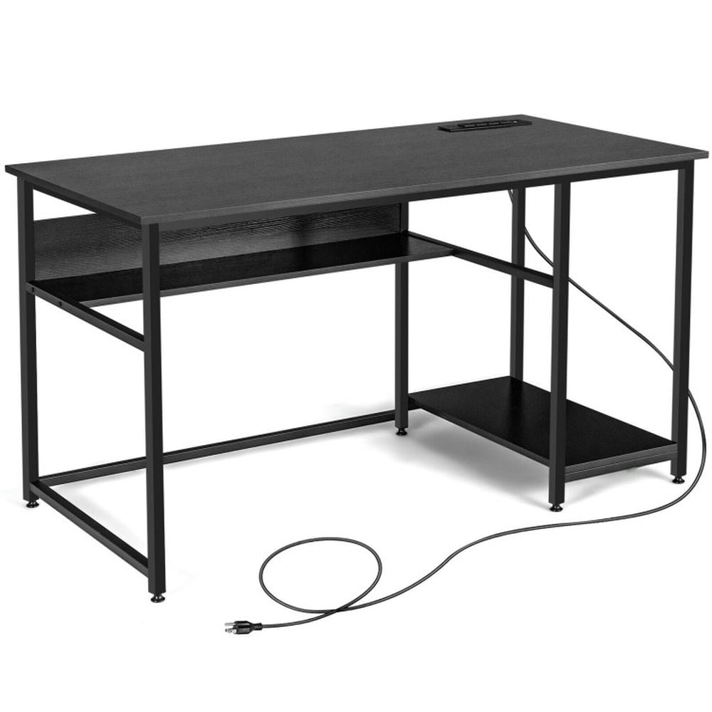 Demi Bonn 55" Computer Desk with Power Outlets and USB Ports for Home and Office Study Writing Table, Black
